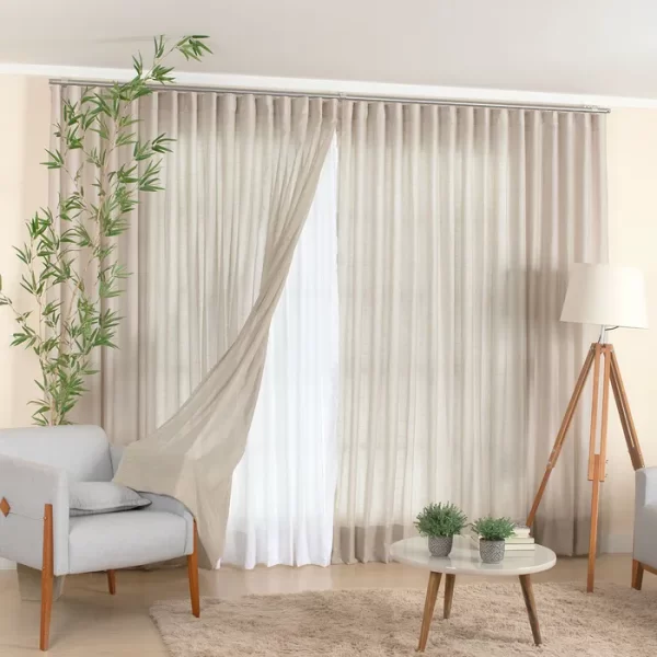 Cortina Wave para Trilho Suíço de Linho Gaze Branco com Forro de Microfibra
